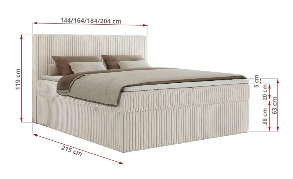 Boxbett mit Bettkasten, Bemaßung