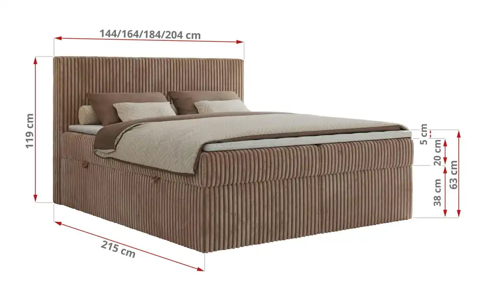 Boxbett mit Bettkasten, Bemaßung