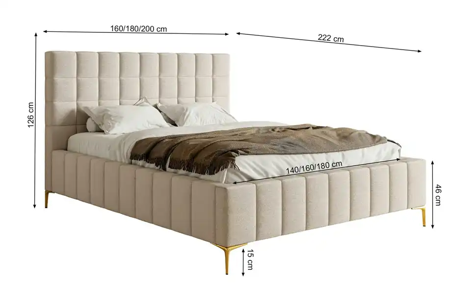 Selsey Polsterbett mit Bettkasten, Bemaßung