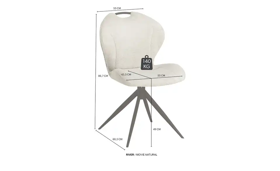 Primo Esszimmerstuhl River, Bemaßung