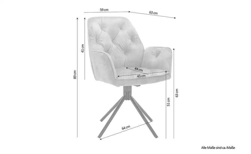 by Living Armlehnenstuhl 2er-Set, Bemaßung