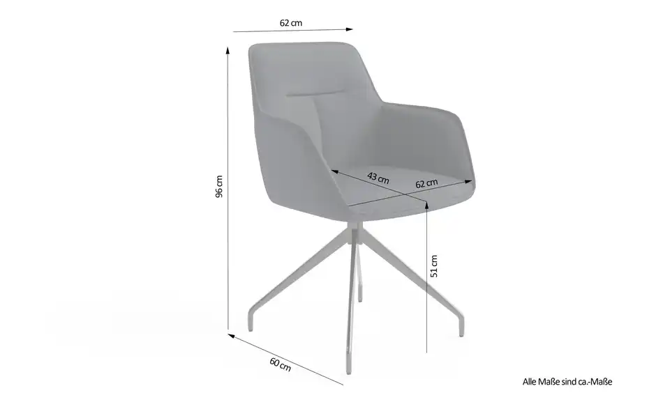by Living Armlehnenstuhl 2er-Set, Bemaßung