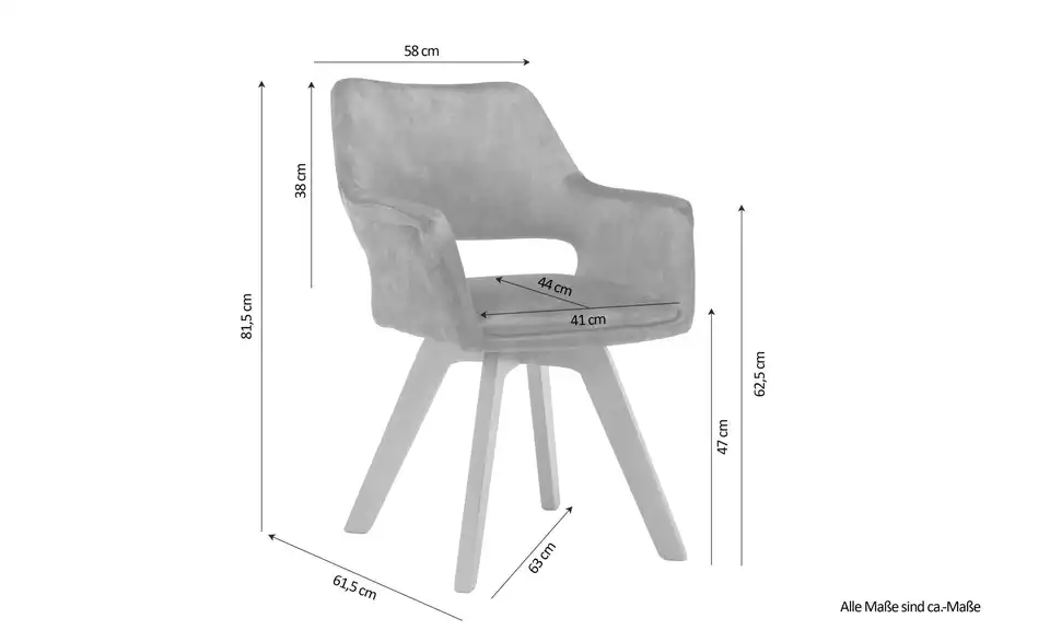 by Living Armlehnenstuhl 2er-Set, Bemaßung