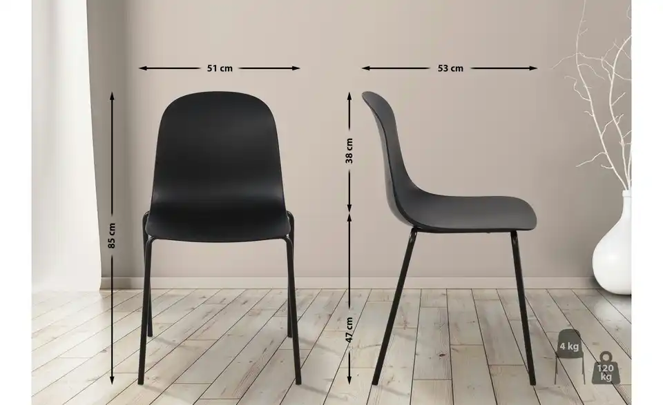 Stapelstuhl stapelbar, Bemaßung