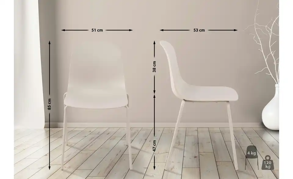 Stapelstuhl stapelbar, Bemaßung