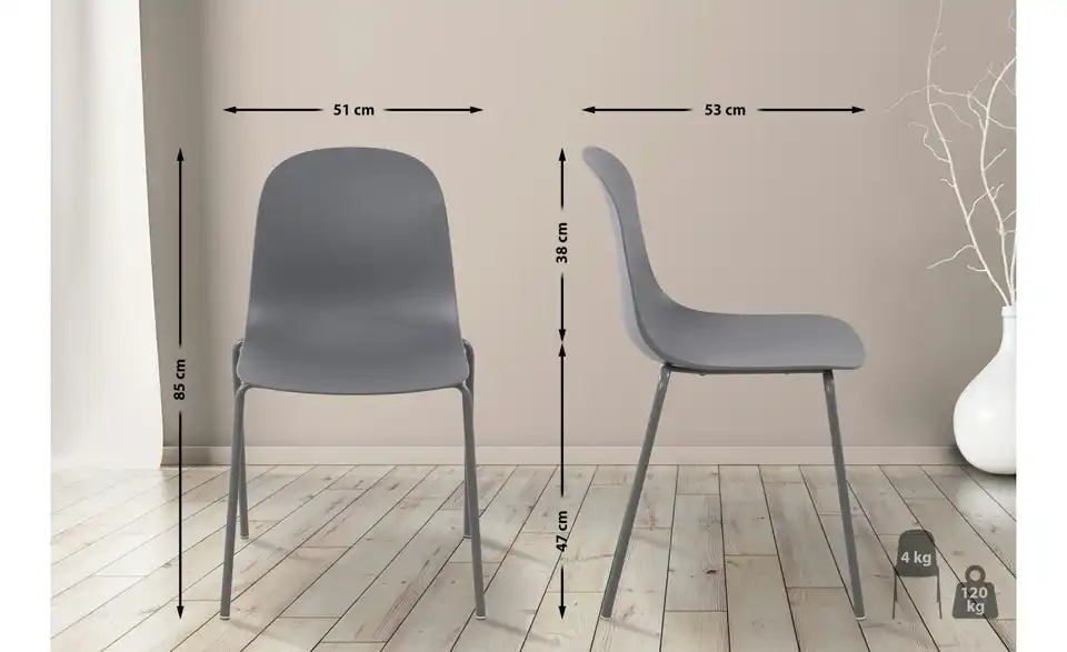 Stapelstuhl stapelbar, Bemaßung