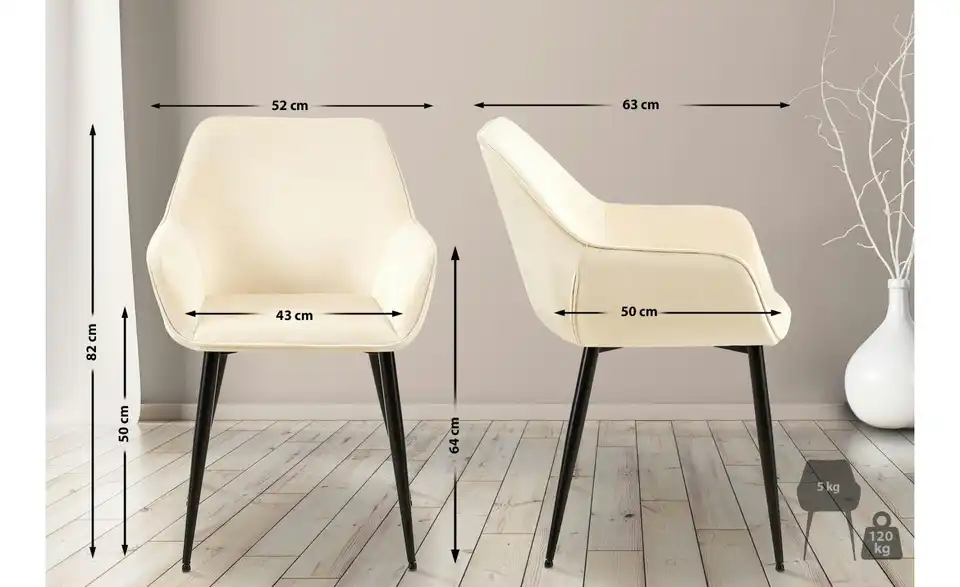 Armlehnenstuhl, Bemaßung