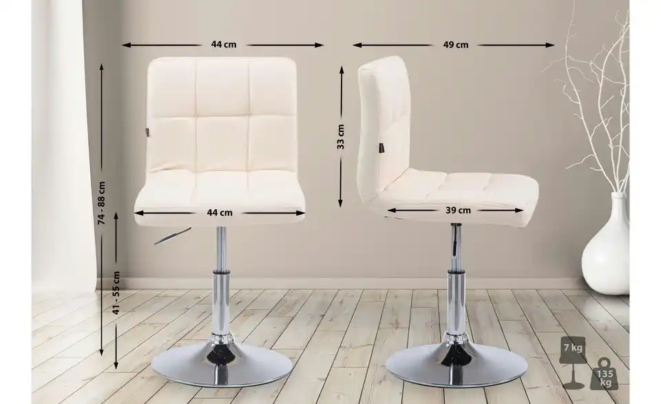 Drehstuhl Kunstleder, Bemaßung