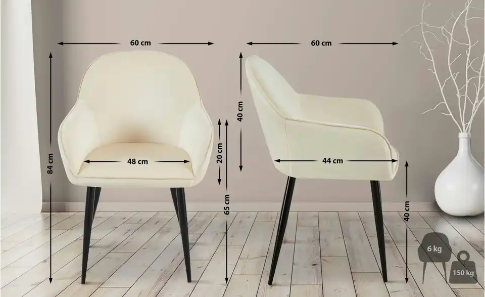 Armlehnenstuhl, Bemaßung