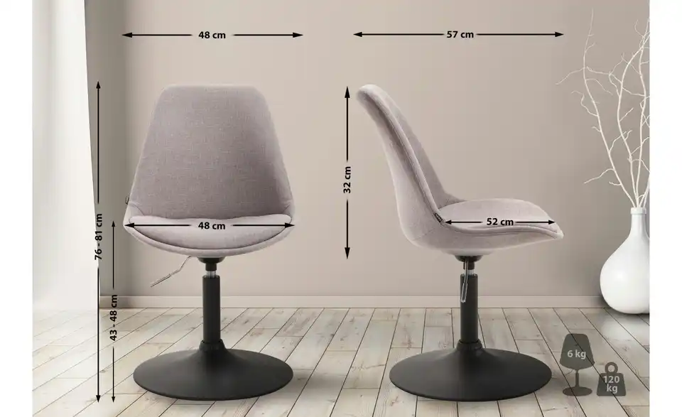 Drehstuhl drehbar, Bemaßung