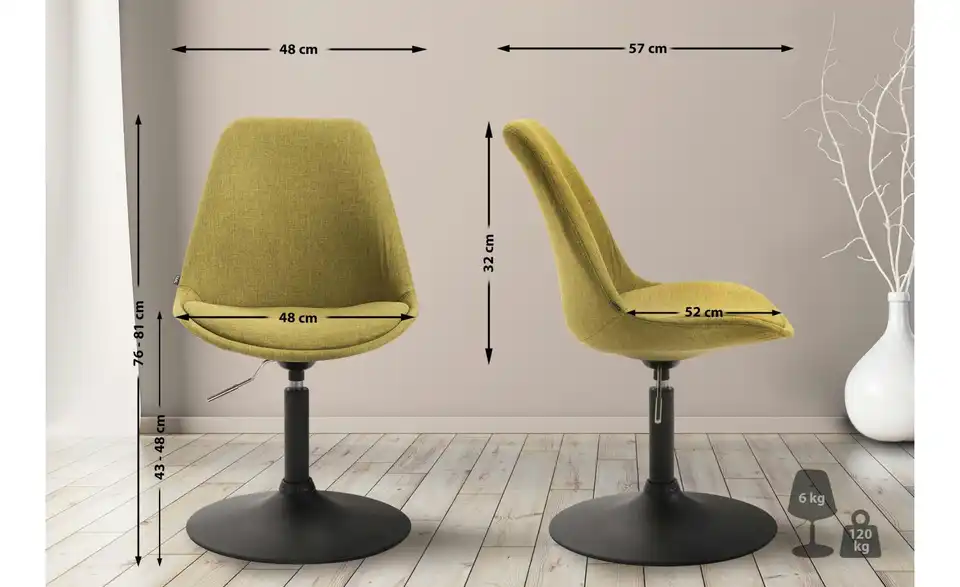 Drehstuhl drehbar, Bemaßung