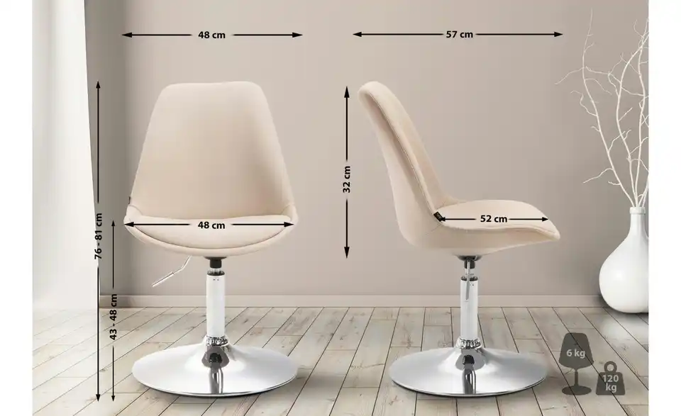 Drehstuhl drehbar, Bemaßung