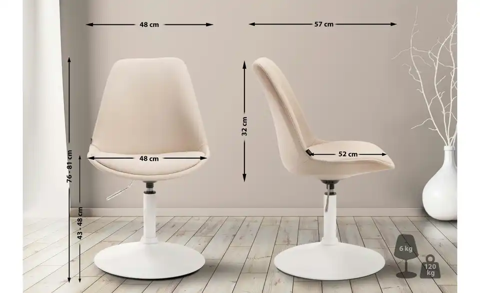 Drehstuhl drehbar, Bemaßung