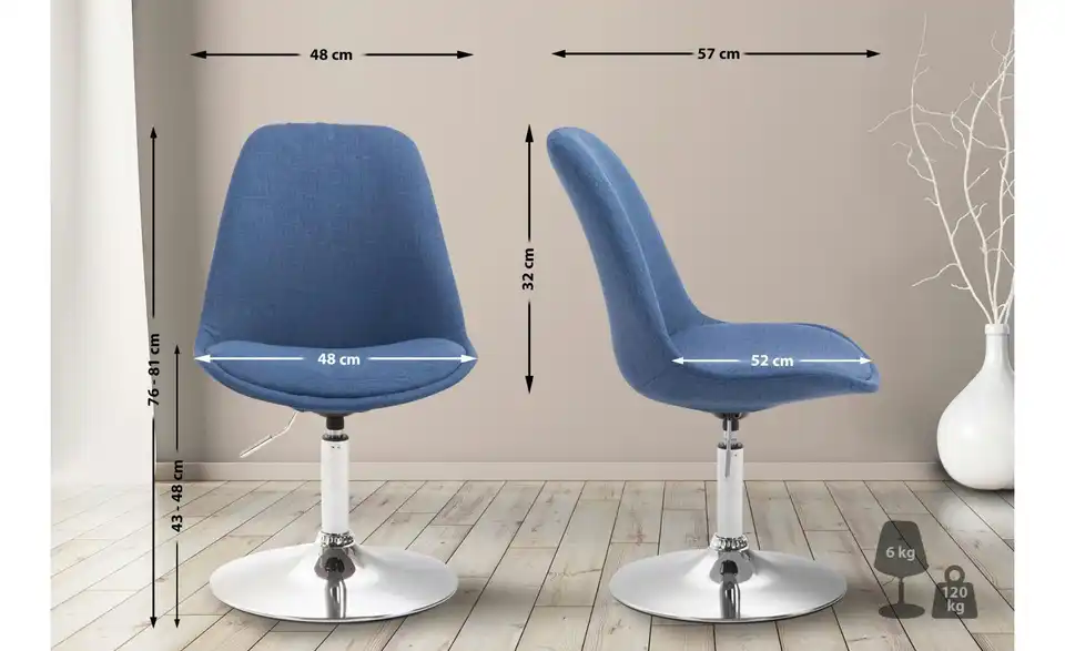 Drehstuhl drehbar, Bemaßung