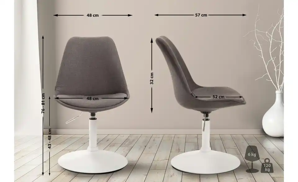 Drehstuhl drehbar, Bemaßung