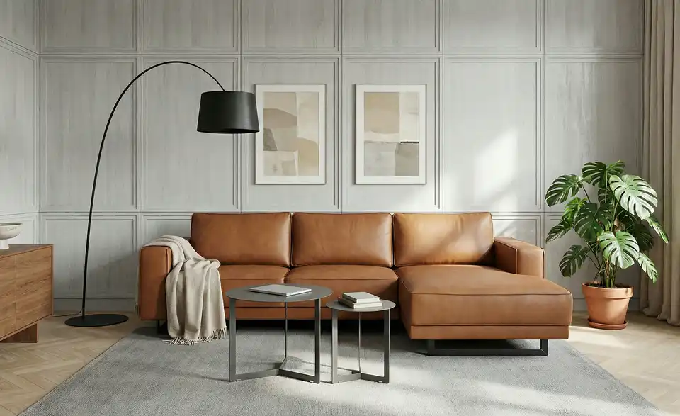 SOHO Ecksofa Sanja aus recyceltem Leder, in Wohnsituation