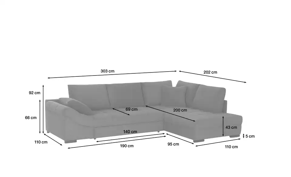 bobb Ecksofa Allegro, Bemaßung