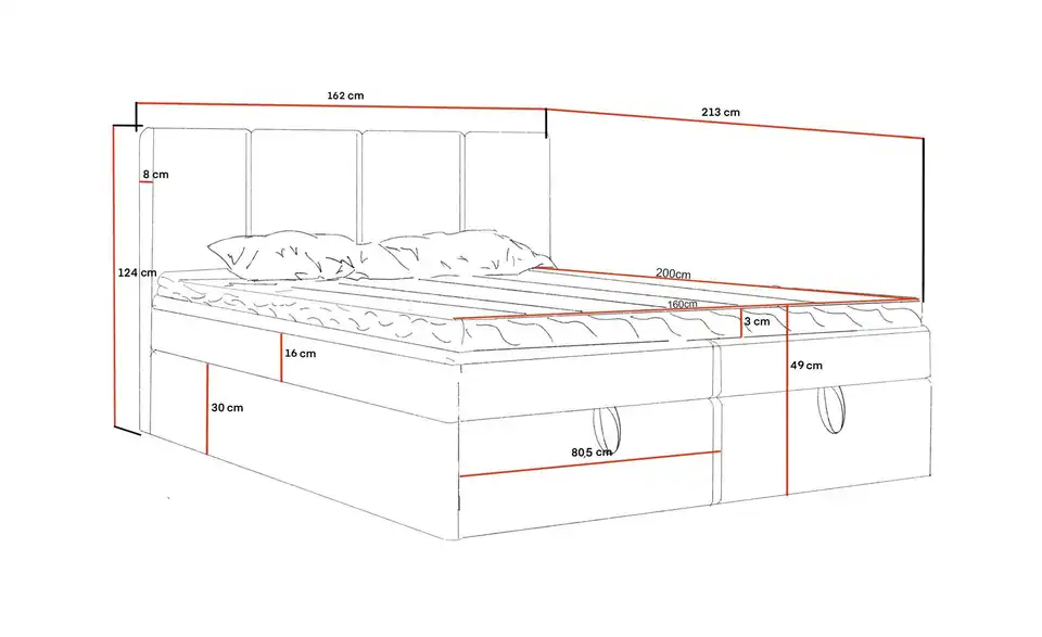 Boxbett mit Stauraum Nelia, Bemaßung