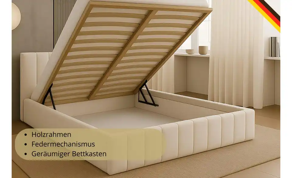 Polsterbett mit Stauraum, Funktionsansicht