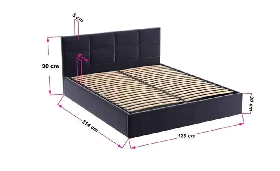 Polsterbett mit Bettkasten, Bemaßung