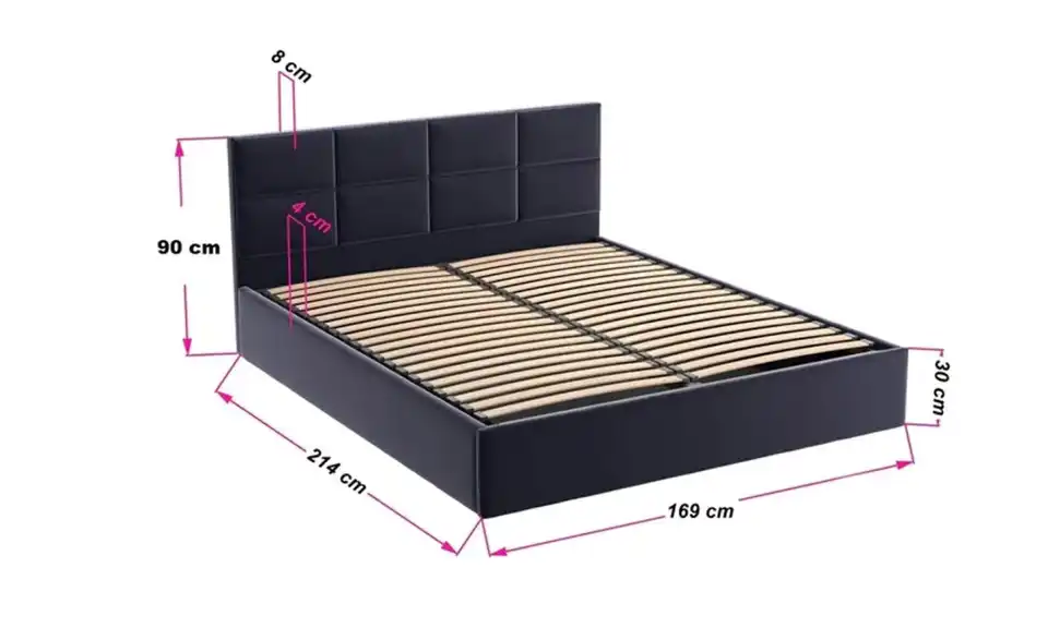 Polsterbett mit Bettkasten, Bemaßung