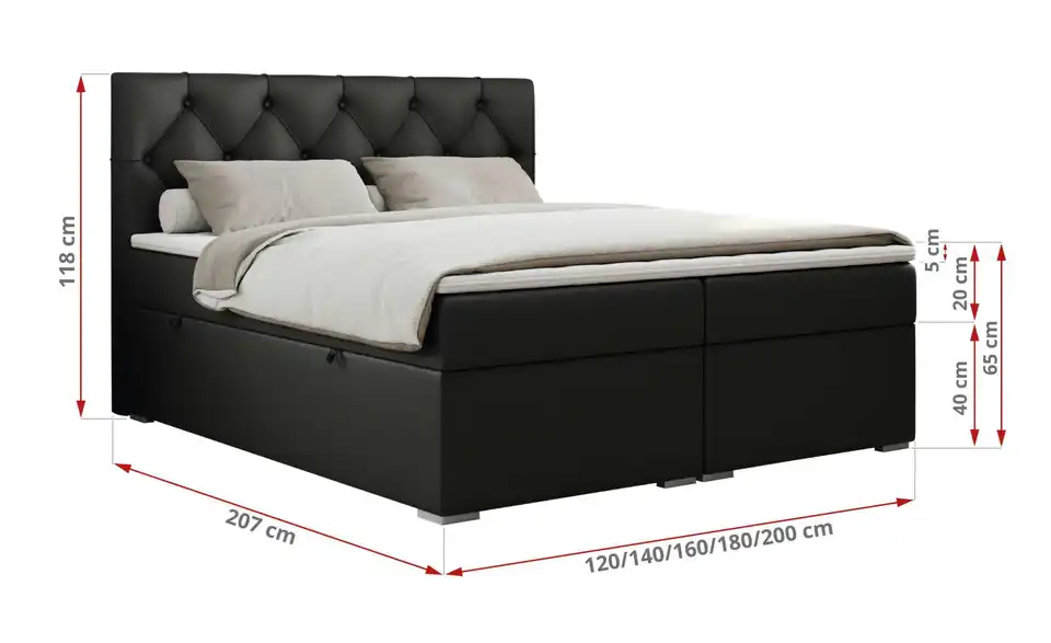 Boxbett mit Bettkasten, Bemaßung