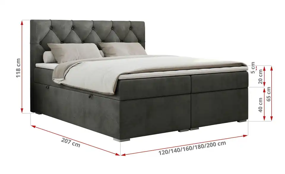 Boxbett mit Bettkasten, Bemaßung