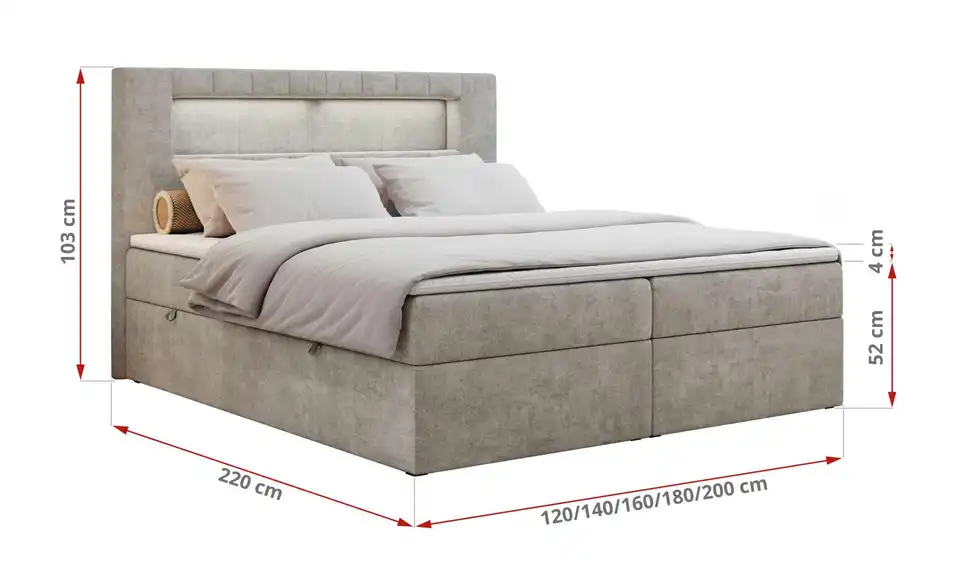 Boxbett mit Bettkasten, Bemaßung