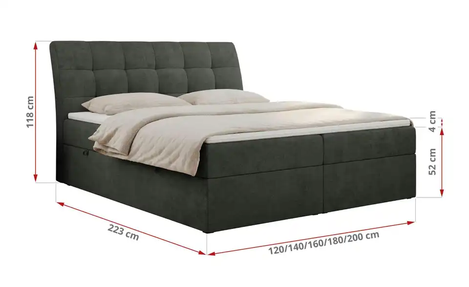 Boxbett mit Bettkasten, Bemaßung