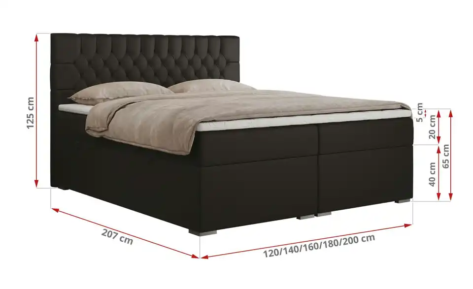 Boxbett mit Bettkasten, Bemaßung