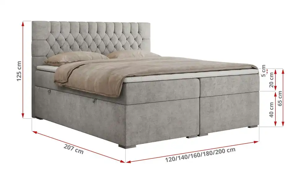 Boxbett mit Bettkasten, Bemaßung