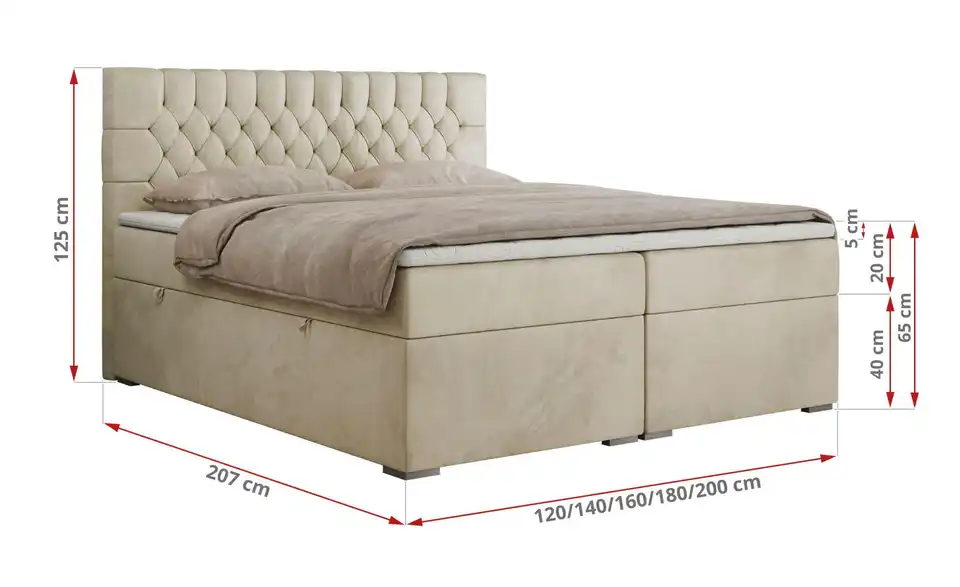 Boxbett mit Bettkasten, Bemaßung