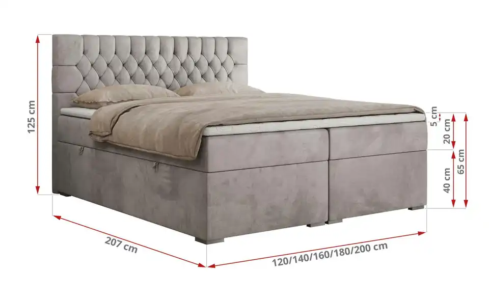 Boxbett mit Bettkasten, Bemaßung