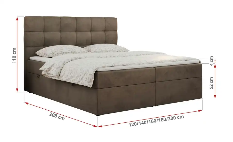 Boxbett mit Bettkasten, Bemaßung