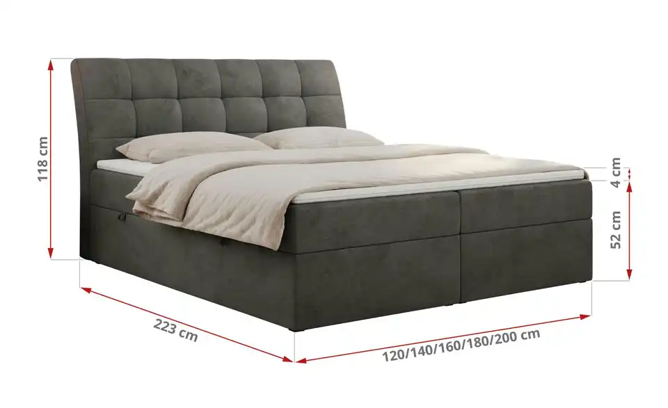 Boxbett mit Bettkasten, Bemaßung