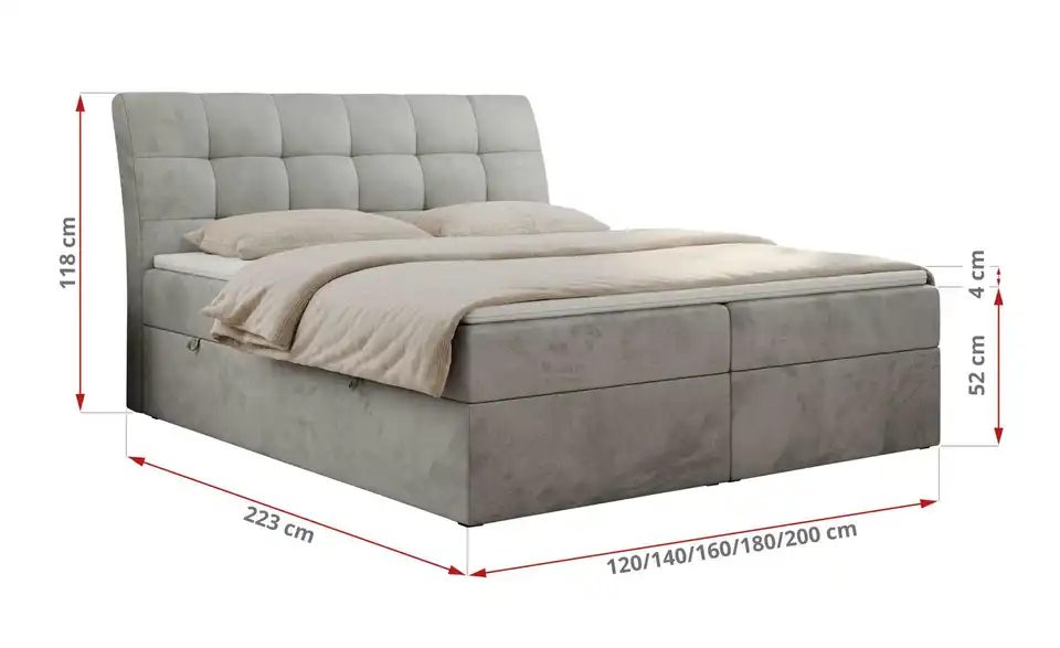 Boxbett mit Bettkasten, Bemaßung