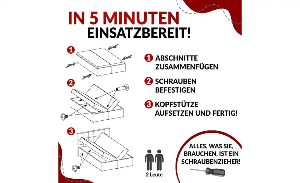 Boxspringbett mit Bettkasten, Bild mit Text