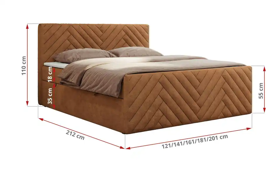 Boxbett mit Bettkasten, Bemaßung