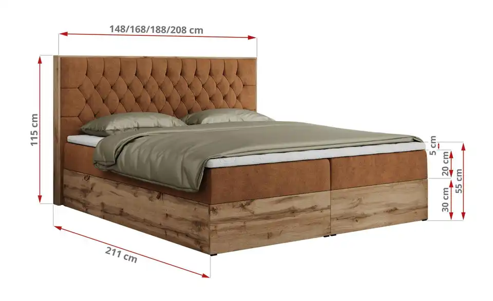 Boxbett mit Bettkasten, Bemaßung