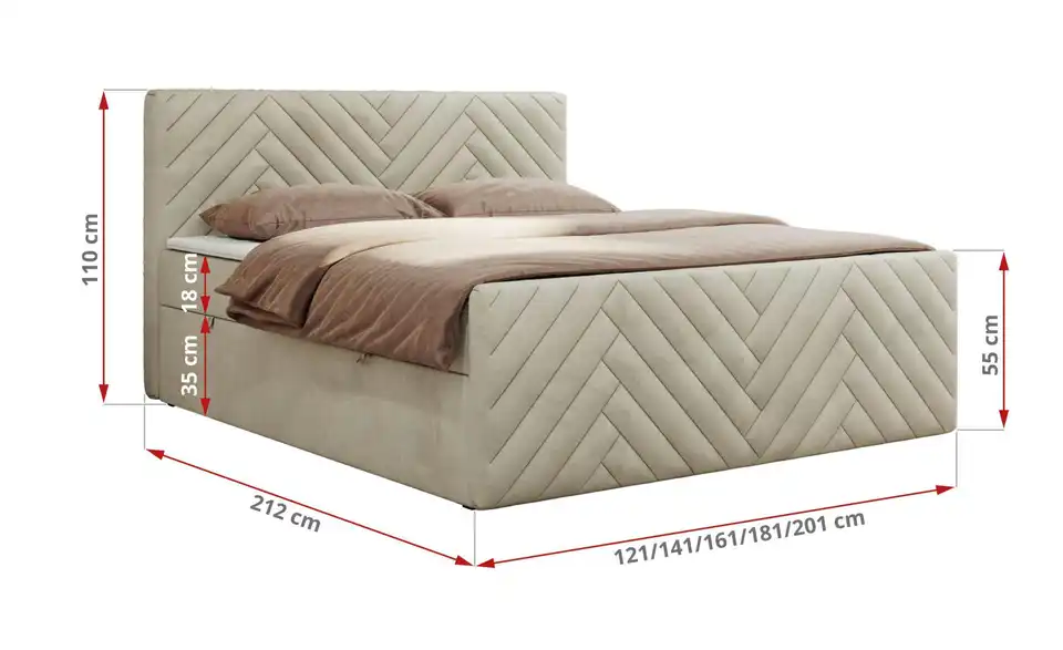 Boxbett mit Bettkasten, Bemaßung