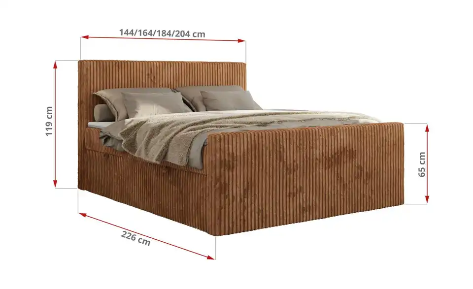 Boxbett mit Bettkasten, Bemaßung