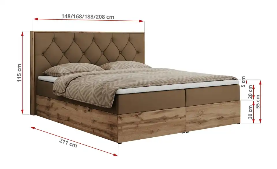 Boxbett mit Bettkasten, Bemaßung