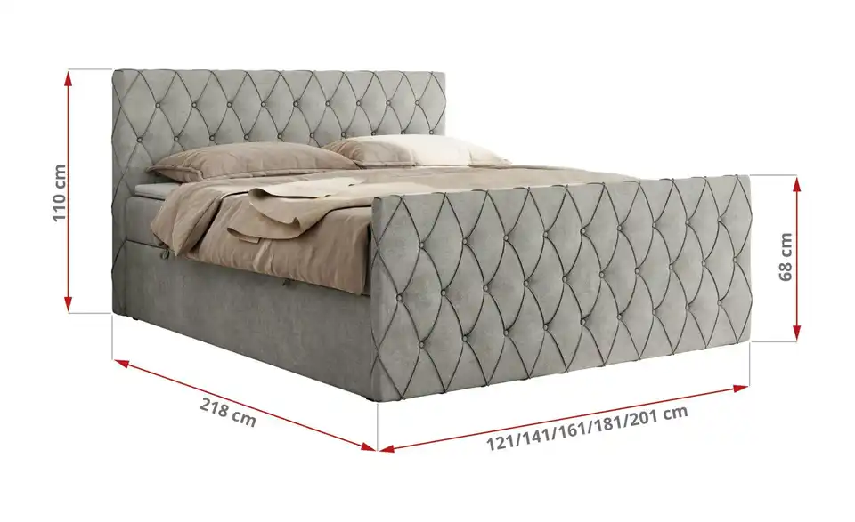 Boxbett mit Bettkasten, Bemaßung