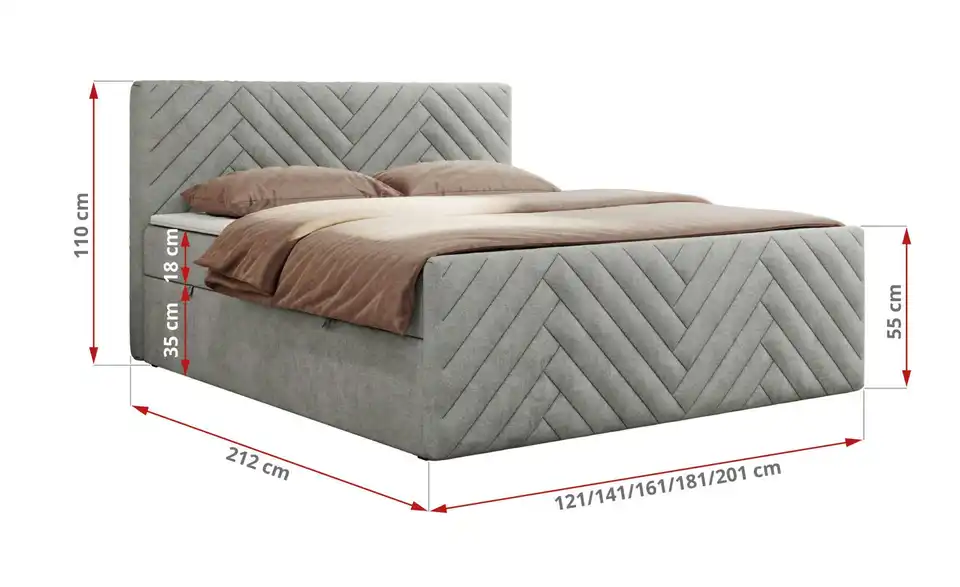 Boxbett mit Bettkasten, Bemaßung