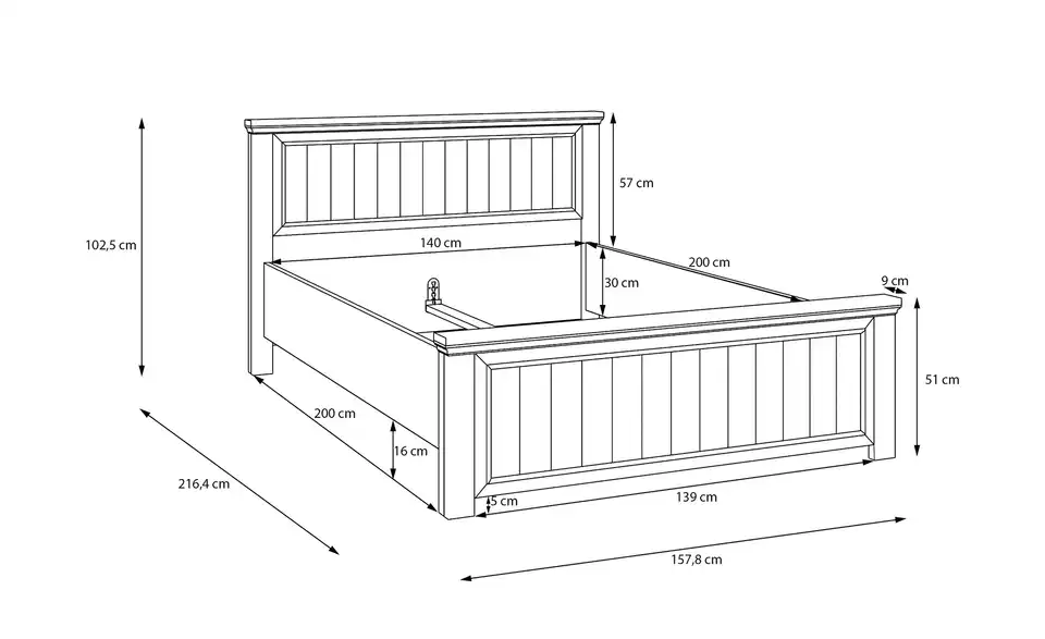 Bettgestell, Bemaßung