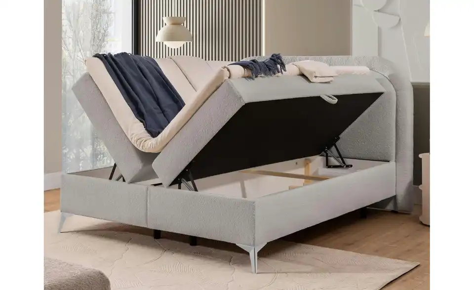 Boxbett Sonna mit Bettkasten, Bouclé-Stoff, in Wohnsituation