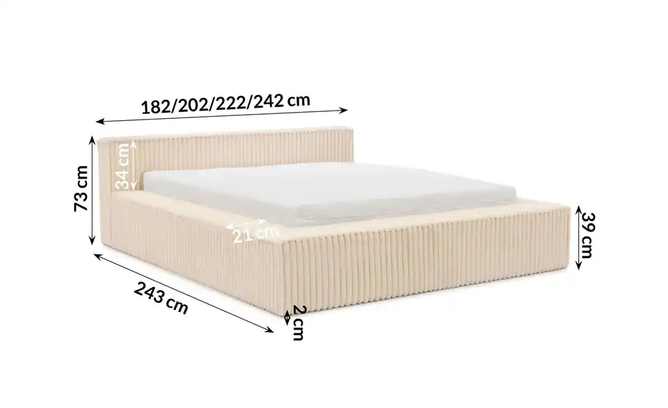 Polsterbett, Bemaßung