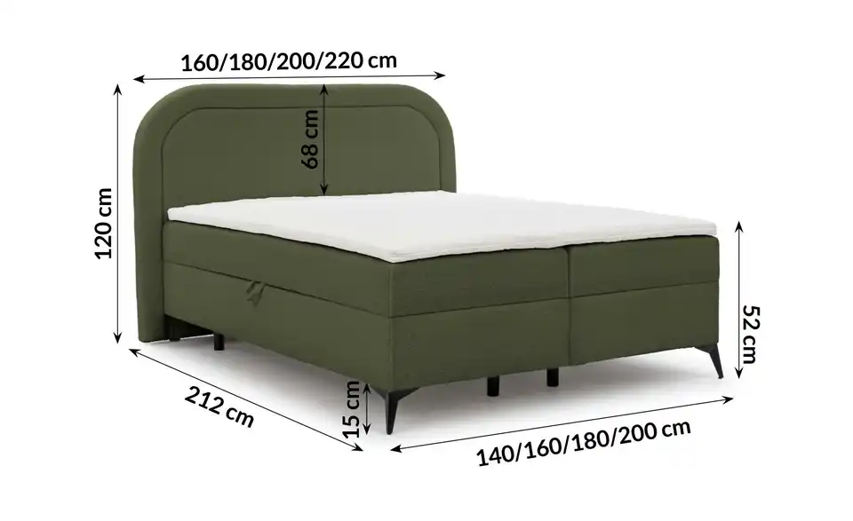 Boxbett Sonna, Bemaßung