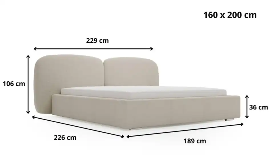 Polsterbett, Bemaßung