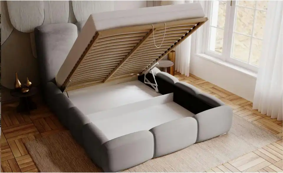 Polsterbett Bubble mit Stauraum, geöffnet